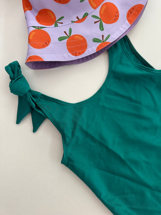 ALICE - “REBEL” children's one-piece swimsuit with shoulder ties - green