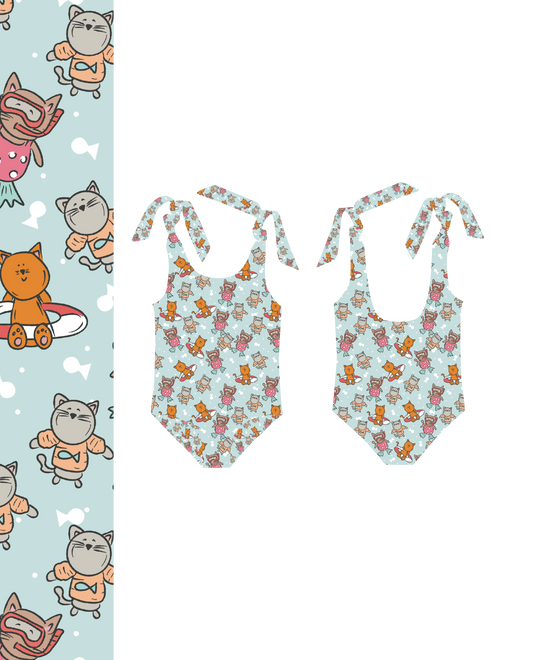 ALICE - Costum de baie pentru copii „REBEL” dintr-o singură piesă cu șnururi pe umeri - roz