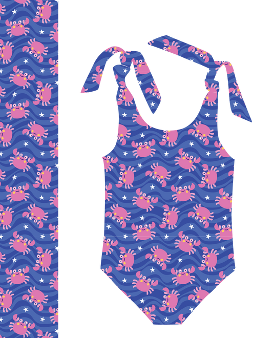 ALICE - Costum de baie pentru copii „REBEL” dintr-o singură piesă cu șnururi pe umeri - roz