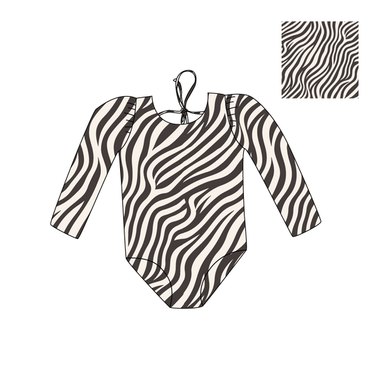 *PRE-ORDER* MARINA - Детски цял бански с дълъг ръкав и UV защита (UPF 50+) - ZEBRA SS26