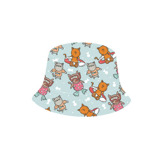 Pălărie tip găleată reversibilă pentru copii cu protecție UV - model pictat manual - pisicuțe