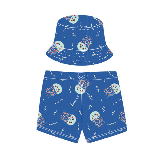 *PRE-ORDER* Bundle шорти & шапка NOA - детски сърф шорти с UV защита (UPF 50+) - JELLY FISH DARK BLUE SS26
