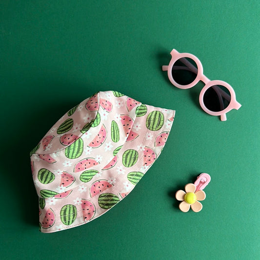 Reversible children's bucket hat with UV protection - hand-painted design - watermelons