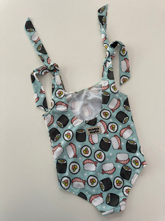 ALICE - Children's one-piece swimsuit with ties and UV protection (UPF 50+) - sushi