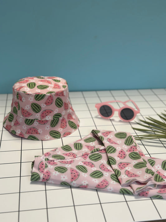 Reversible children's bucket hat with UV protection - hand-painted design - watermelons