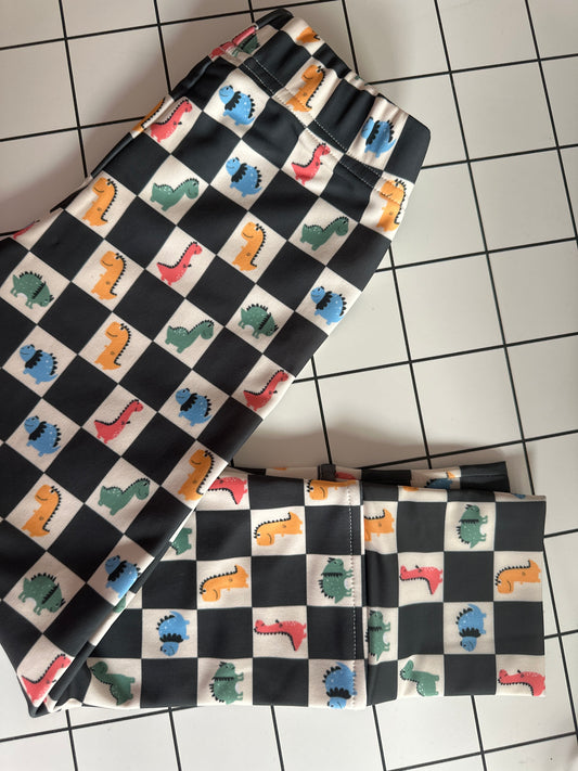 Children's thermal leggings - grow mate collection - Dinosaur/checkered