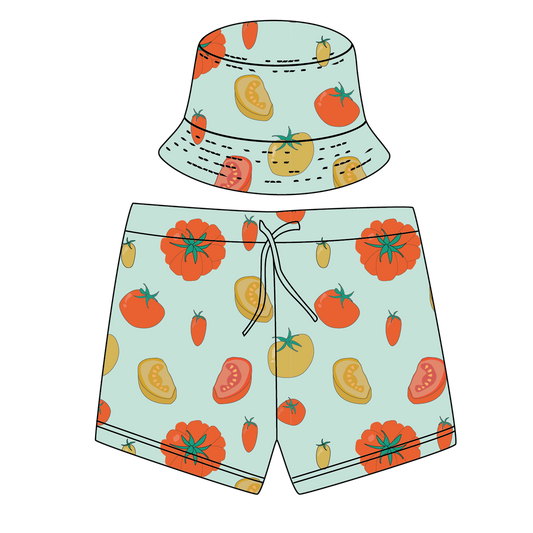 *PRE-ORDER* NOA - детски сърф шорти с UV защита (UPF 50+) & bucket hat - BIO TOMATOES light blue mom 2 kid collection *limited edition* Цена