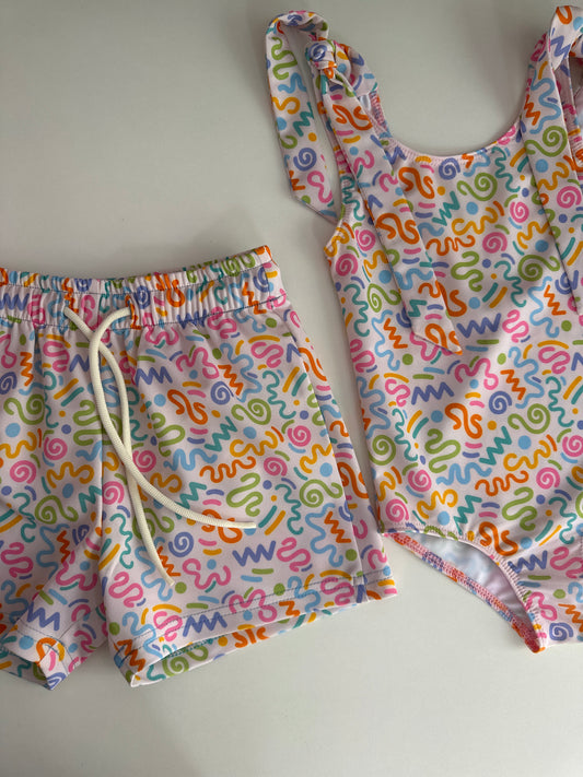 ALICE - children's one-piece swimsuit with shoulder ties *UV protection* - funky forms