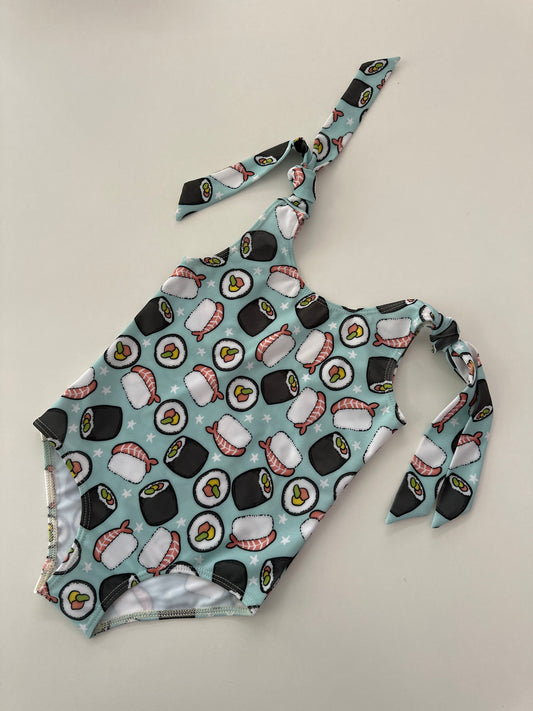 ALICE - Children's one-piece swimsuit with ties and UV protection (UPF 50+) - sushi