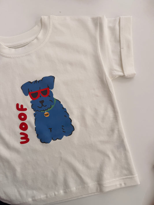 Детска оувърсайз тениска “woof” - екрю (SS26)