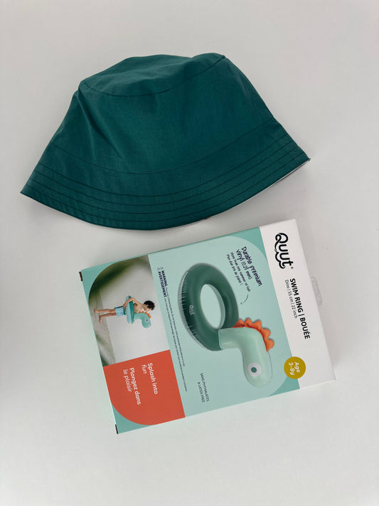 Сет за плаж „Дино и моркови“: надуваем пояс + двулицева шапка