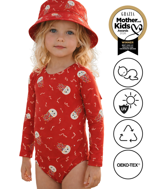 MARINA - Children's one-piece swimsuit with long sleeves and UV protection (UPF 50+) - kittens