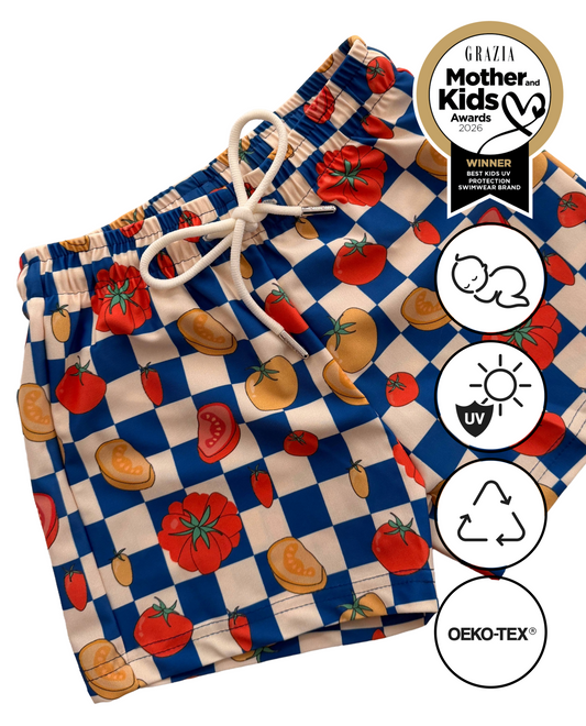 *PRECOMANDĂ* NOA - pantaloni scurți de surf pentru copii cu protecție UV (UPF 50+) - colecția BIO TOMATOES mom 2 kid *ediție limitată*