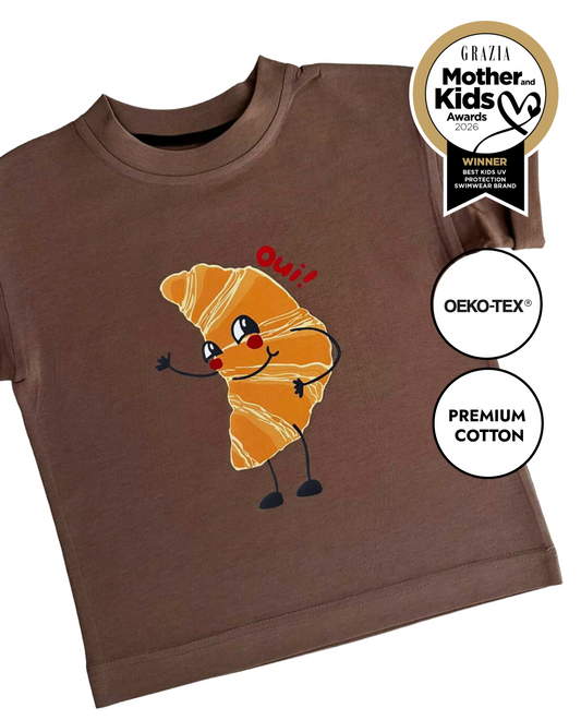 Детска оувърсайз тениска “oui” - мока (SS26)