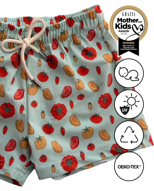 *PRECOMANDĂ* NOA - pantaloni scurți de surf pentru copii cu protecție UV (UPF 50+) - BIO TOMATOES colecția albastru deschis pentru mame și copii *ediție limitată*