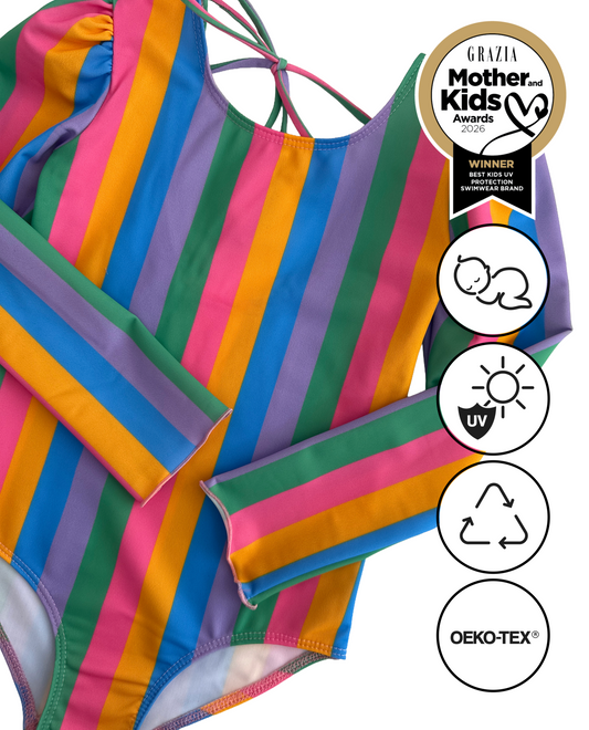 MARINA - Детски цял бански с дълъг ръкав и UV защита (UPF 50+) - ретро дизайн
