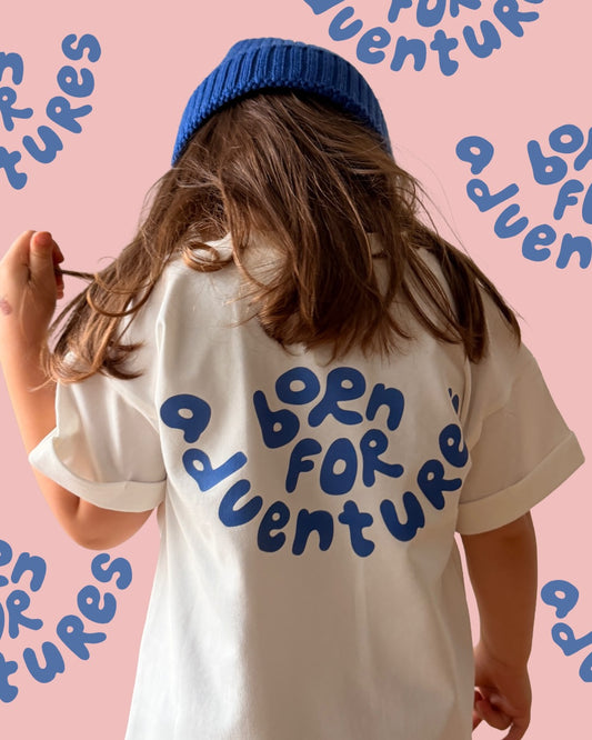 Oversized Kids T-Shirt “born for adventures” in Ecru – high quality cotton | Made in Bulgaria (SS26)