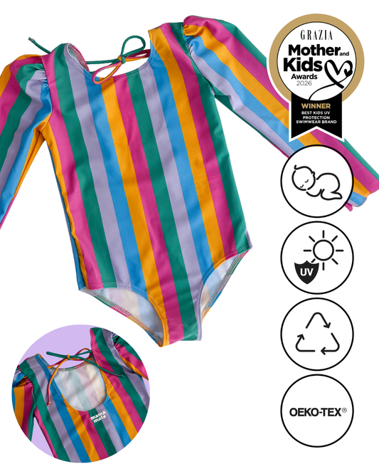 MARINA - Children's one-piece swimsuit with long sleeves and UV protection (UPF 50+) - retro design