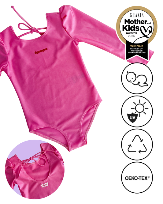 *customise* Детски цял бански с дълъг ръкав и UV защита (UPF 50+) - pink
