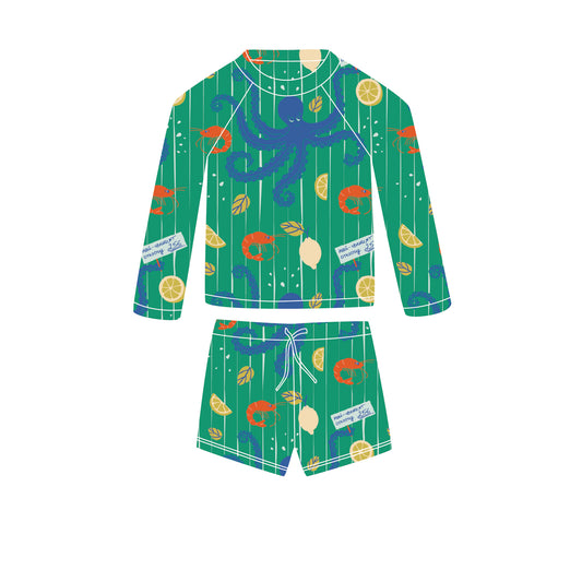 *PRE-ORDER* PACK NOA - Kids Surf Shorts & ANDI Long-sleeved Blouse - UV Protection (UPF 50+) - Sustainable Swimwear for Babies & Toddlers - OCTOPUS orange mom 2 kid collection *limited edition*