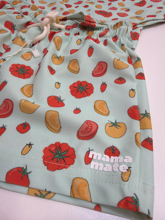 *PRECOMANDĂ* PACHET cu protecție UV (UPF 50+) NOA - pantaloni scurți de surf pentru copii și top cu mânecă lungă ANDI - BIO TOMATOES colecția albastru deschis pentru mame 2 copii *ediție limitată* 