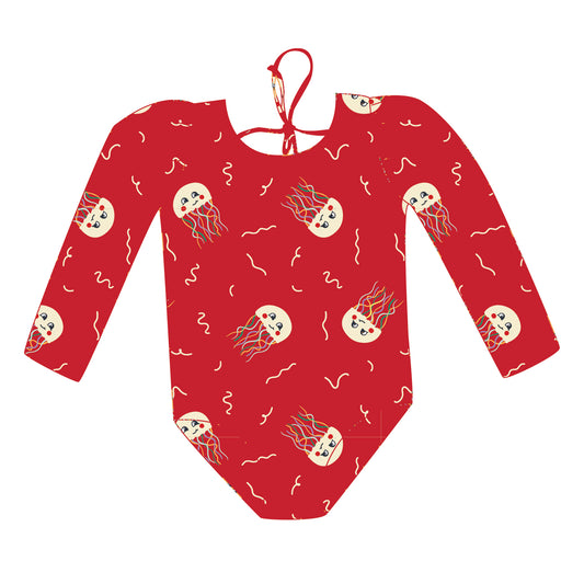 *PRE-ORDER* MARINA - Детски цял бански с дълъг ръкав и UV защита (UPF 50+) - JELLY FISH RED HIGH VISIBILITY SS26