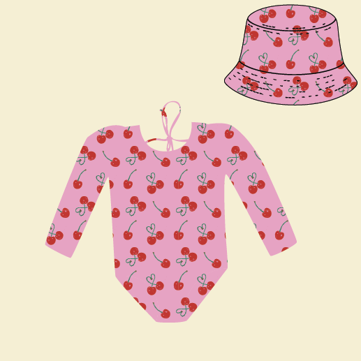 *PRE-ORDER* Bundle бански & шапка - MARINA - Детски цял бански с дълъг ръкав и UV защита (UPF 50+) - cherries SS26 (Copy)