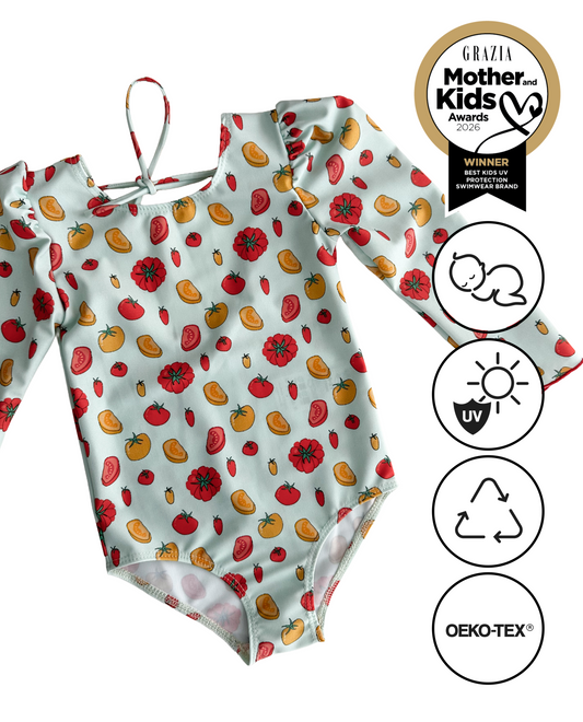 MARINA - Children's one-piece swimsuit with long sleeves and UV protection (UPF 50+) - kittens