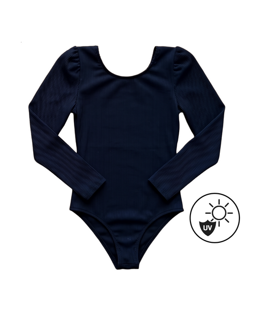 Дамски бански с дълъг ръкав и опция за подплънки + quick dry (UPF50+) - Maritime blue
