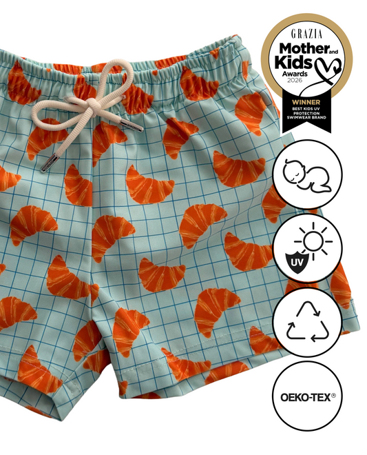 NOA - детски сърф шорти с UV защита (UPF 50+) - кроасани светло син SS26