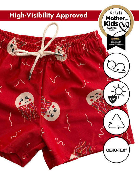 NOA - детски сърф шорти с UV защита (UPF 50+) - JELLY FISH RED SS26