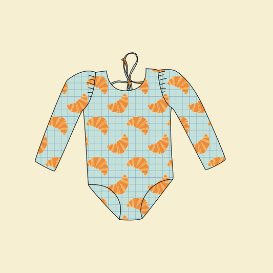 MARINA - Детски цял бански с дълъг ръкав и UV защита (UPF 50+) - кроасани blue SS26